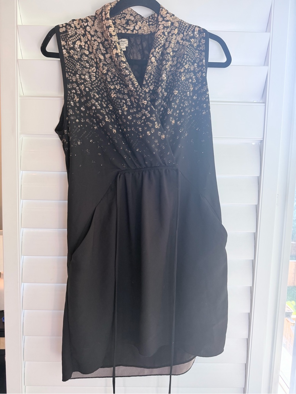 Aritzia Wilfred Black Sleeveless Mini Dress with Gold Speckle